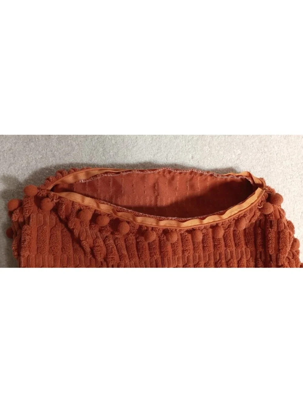 Rust BOHO Pom Pom Throw Pillow Covers 18x18 Set of 4 Soft Textured Orange